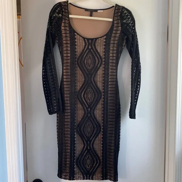 BCBG black and nude lace midi dress